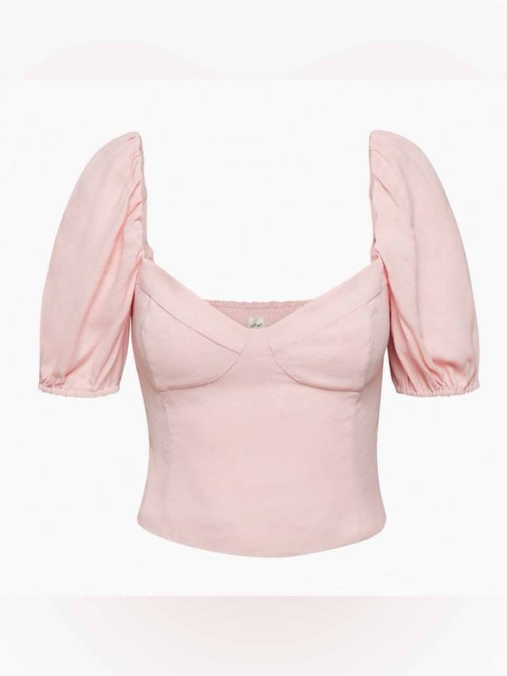 Aritzia Wilfred Novella Short-sleeve Blush Pink Puff-Sleeve Sweetheart Blouse